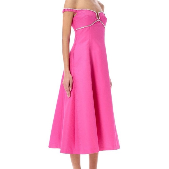 NWT Self-Portrait Pink Strapless A-line Off-Shoulder Flared Midi Dress Prom - Picture 3 of 15
